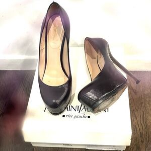 YSL Tribute Pumps Black Leather Shoes Heels Size 8.5
